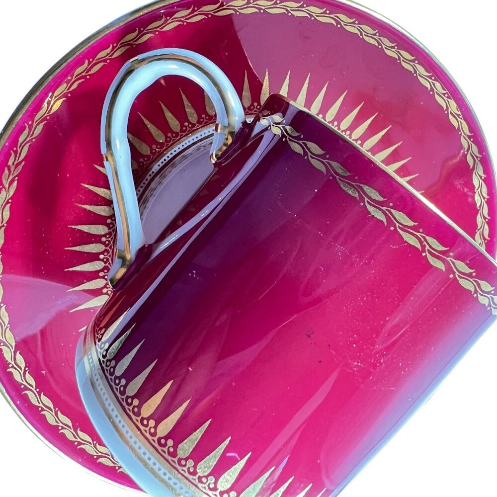 Royal Worcester Regency Red Espresso Demitasse Cups Saucers Sunburst Set Of 4 - Picture 4 of 16